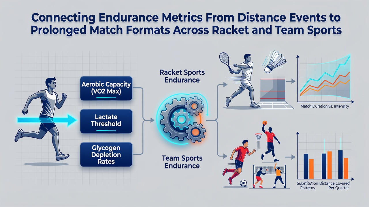 Detailed charts comparing endurance data from distance sports with tennis and basketball match statistics