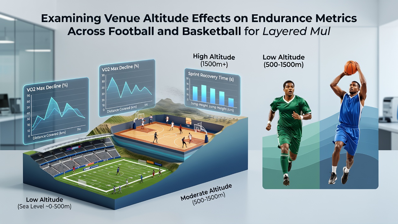 Data charts and graphs illustrating endurance metric changes at different altitudes for football and basketball players