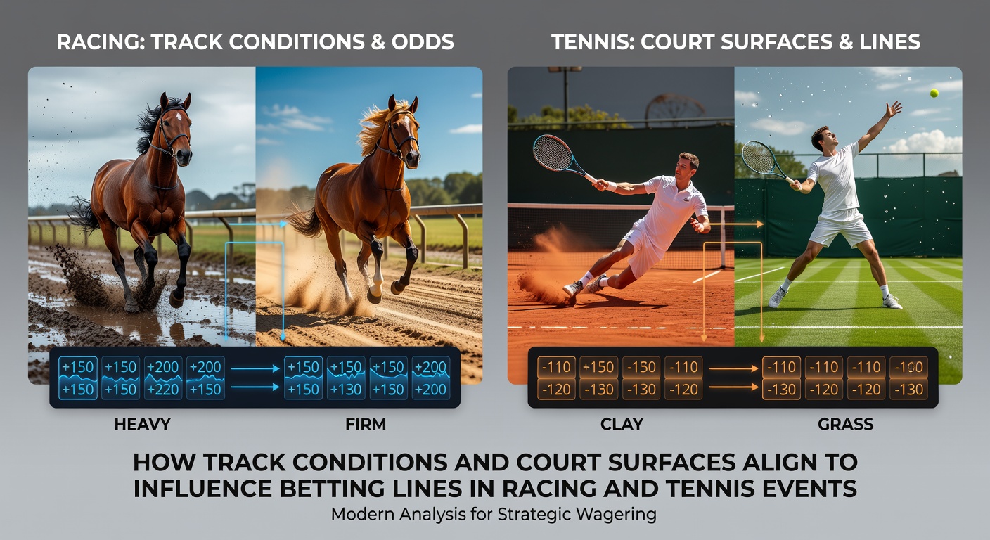 Horse racing track with varying ground conditions alongside a tennis court showing different surface types