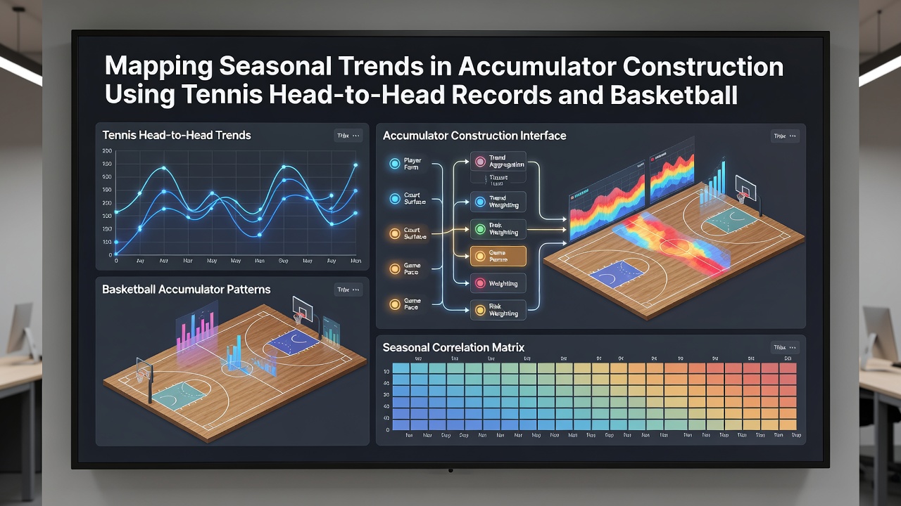 Infographic illustrating combined tennis and basketball data points used in seasonal accumulator models