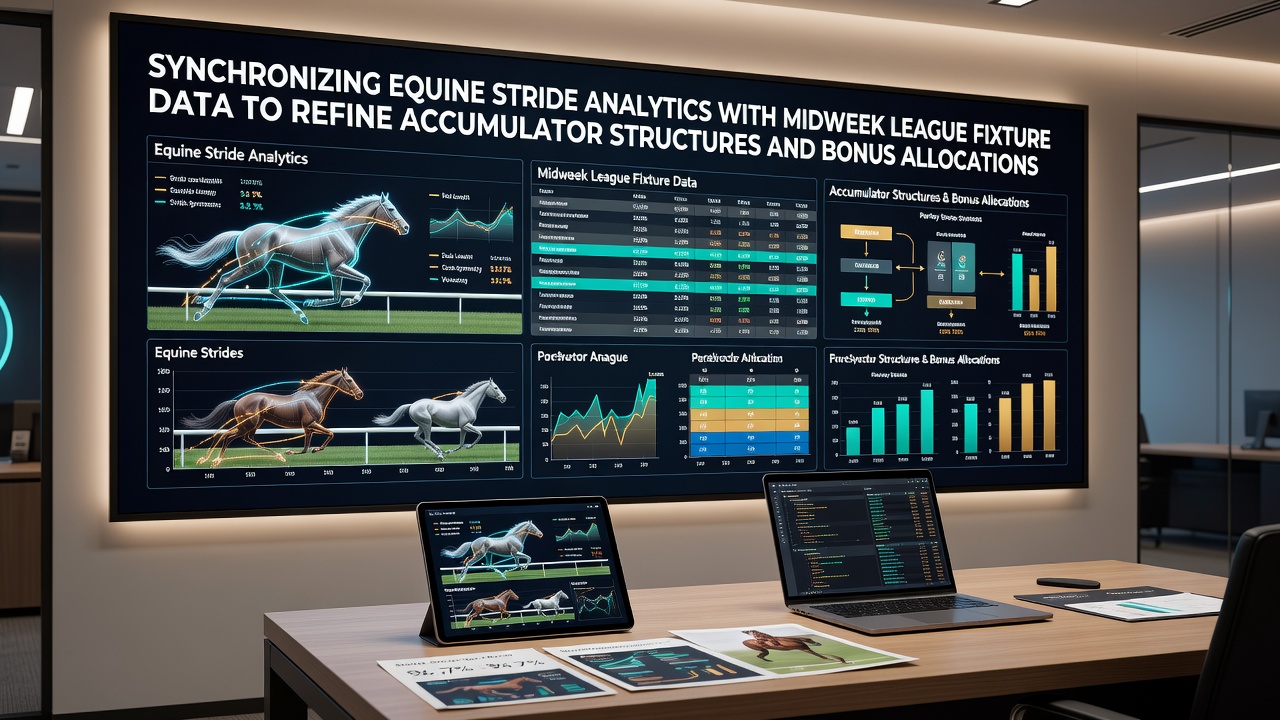 Equine stride analytics dashboard displaying thoroughbred performance metrics alongside midweek football fixture schedules