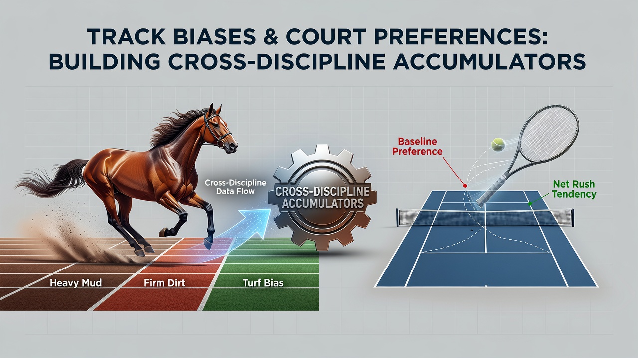 Horse racing track surface with visible bias patterns and tennis court lines showing player positioning preferences
